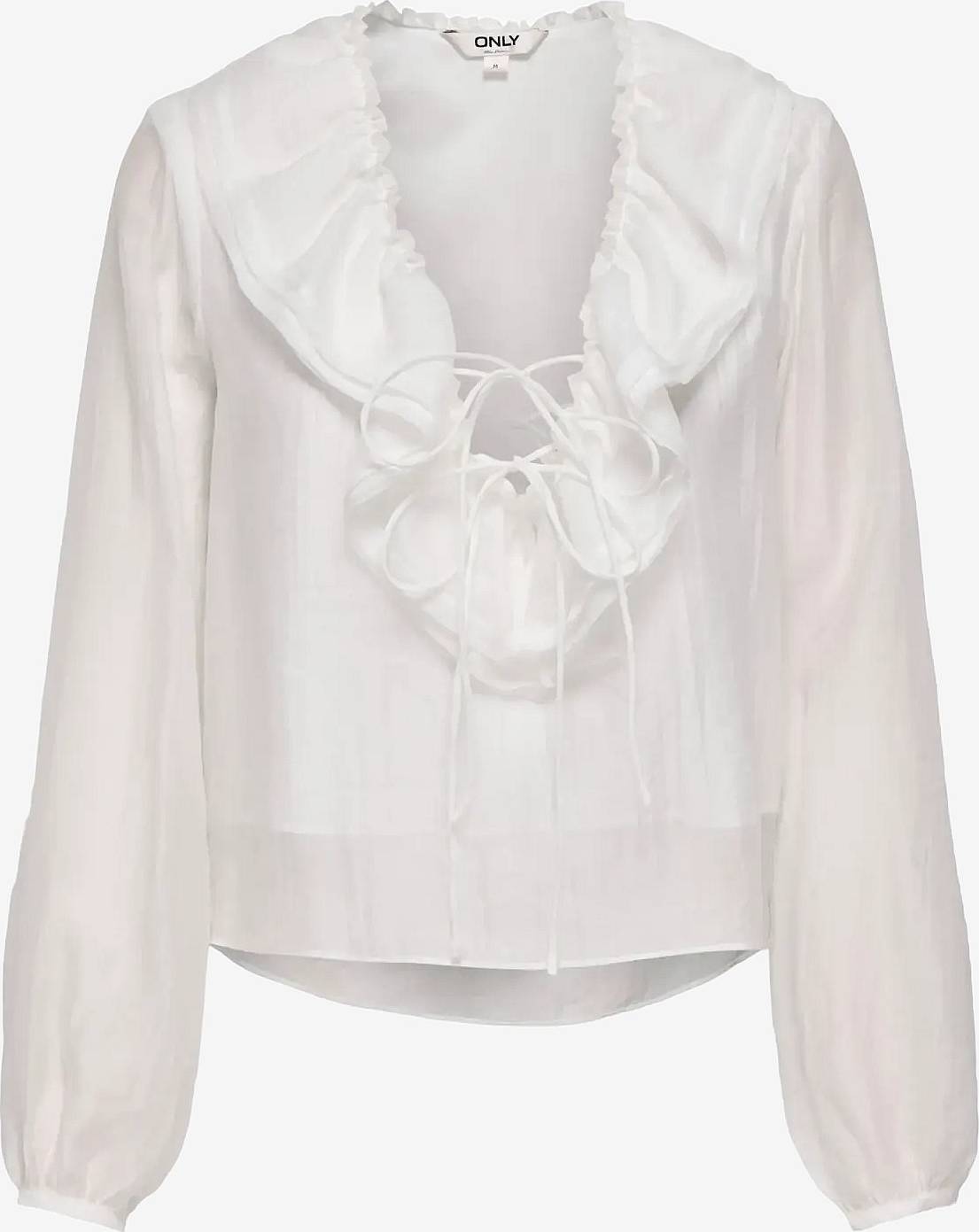 Only Onlteagan LS Sheer Ruffle Top - White