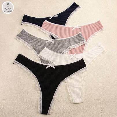 Shein Ribbade Rosettknut Stringtrosor 5 st - Multifärgad