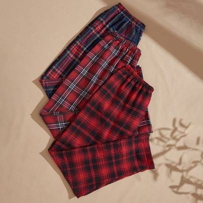Shein Avslappnade Rutiga Pyjamasbyxor 3-delars Set - Multifärgad
