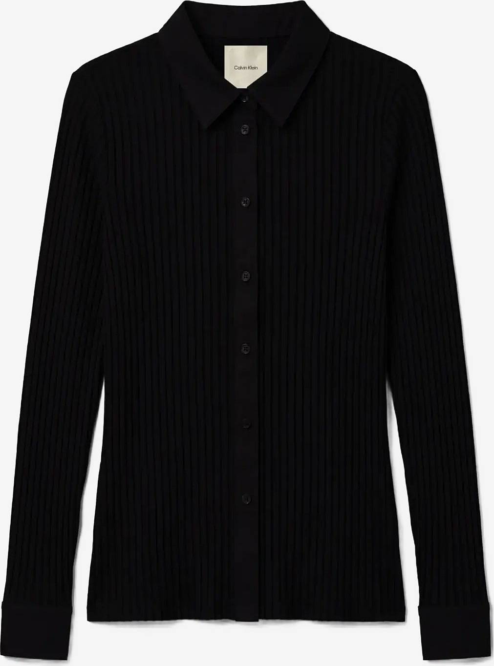 Calvin Klein Ls Texture Shiny Rib Button Up - Black