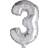 Creotime Foil Balloon, 3, H: 41 cm, silver, 1 pc