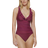 DKNY Ruffle Plunge Underwire Tummy Control One-Piece Swimsuit - Bordeaux Wine