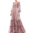 Mac Duggal Long Sleeve Satin & Chiffon Tiered Gown - Mocha