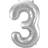 Folat 3 Shaped Number Foil Balloon Silver 86 cm