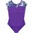 Rainbeau Moves Girl's Seismic Waves Stripe Short Sleeve Mesh Leotard - Purple (RB6835G)