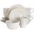 Elama EL-LUNA16 16 Piece Luna Embossed Scalloped Stoneware Dinnerware Set, White Dinner Set 16pcs