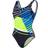 Speedo Placement U-Back 1 Piece Swimsuit- True Navy/Bondi Blue/Fluo Yellow/White