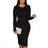 Xxtaxn Bodycon Long Sleeve Round Neck Work Office Midi Pencil Dress