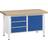 ANKE Workbench, frame construction, 3 drawers, door 540 mm, sheet steel covering, partial extension