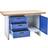 EUROKRAFTbasic Workbench with closed sides, 3 drawers, 1 door, width 1500 mm, light grey gentian blue