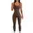 OQQ Women's Yoga Ribbed One Piece Sleeveless Jumpsuits - Coffee