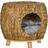 Pawhut Rattan Cat House Stool for Rest w/ Soft Cushion