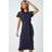 Roman Ruffle Sleeve Belted Cotton Midi Dress - Navy