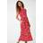 Roman Ditsy Gathered Skirt Stretch Midi Dress - Red