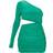 PrettyLittleThing Slinky One Shoulder Waist Cut Out Ruched Bodycon Dress - Bright Green