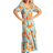 Dusk Button Through Floral Print Midi Dress - Orange