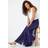 Roman Diamante Side Split Chiffon Trousers - Navy