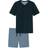 Schiesser Fine Interlock Serafino Collar Pyjamas - Navy/Blue