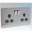 BG Flatplate Screwless 2 Gang 13A Switched Socket Chrome Grey Inserts