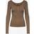 Pieces Kitte Button Front Ribbed Top - Brown