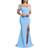 YMDUCH Women's Off Shoulder High Split Evening Gown - Light Blue