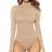 Mangopop Women's Mock Turtle Neck Long Sleeve Tops Bodysuit - Nude