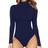 Mangopop Women's Mock Turtle Neck Long Sleeve Tops Bodysuit - Navy Blue