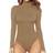 Mangopop Women's Mock Turtle Neck Long Sleeve Tops Bodysuit - Tan