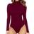 Mangopop Women's Mock Turtle Neck Long Sleeve Tops Bodysuit - Burgundy