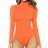 Mangopop Women's Mock Turtle Neck Long Sleeve Tops Bodysuit - Orange