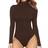 Mangopop Women's Mock Turtle Neck Long Sleeve Tops Bodysuit - Coffee