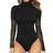 Mangopop Women's Mock Turtle Neck Long Sleeve Tops Bodysuit - Patchwork Mesh Sleeve