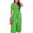 BffBaby Backless Short Sleeve Crop Top High Waist Wide Leg Long Pant Set - Green/Blue