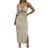 Lyaner Women's Tie Knot Cut Out Side Split Hem Sleeveless Knit Bodycon Maxi Dress - Beige