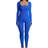 OQQ Ribbed Long Sleeve Sport Jumpsuits - Blue