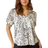 Roman Puff Sleeve Animal Print Blouse - Stone