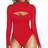 Mangopop Womens Sexy Cutout Front T-shirt Long Sleeve Short Sleeve Bodysuit Jumpsuits - Red