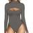 Mangopop Womens Sexy Cutout Front T-shirt Long Sleeve Short Sleeve Bodysuit Jumpsuits - Dark Heather Grey