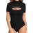 Mangopop Women Mock Neck Cutout Front Short Sleeve Bodysuit - Black