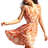 Roman Sleeveless Floral Print Shirred Dress - Orange