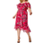 Roman Curve Animal Cold Shoulder Frill Dress - Fuchsia