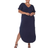 White Mark Plus Size Short Sleeve V-Neck Maxi Dress - Navy