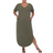 White Mark Plus Size Short Sleeve V-Neck Maxi Dress - Olive