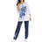 Woman Within Floral Tee and Pant Set - Navy Floral Placement