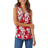 Roman Textured Floral Print Sleeveless Top - Red