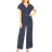 Yumi Wrap Jumpsuit With Mesh Panel And Belt Detail - Navy