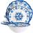 Elama Blue Garden 12 Pc Scalloped Melamine Dinnerware Dinner Set 12pcs