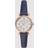 Fossil Carlie 28mm ES5295 Roséfärgad damklocka med ljus urtavla och blått läderarmband