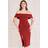 Goddiva Lurex Bardot Midi With Waterfall Ruffle Red