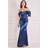 Goddiva Off Shoulder Satin Maxi With V Neck Navy